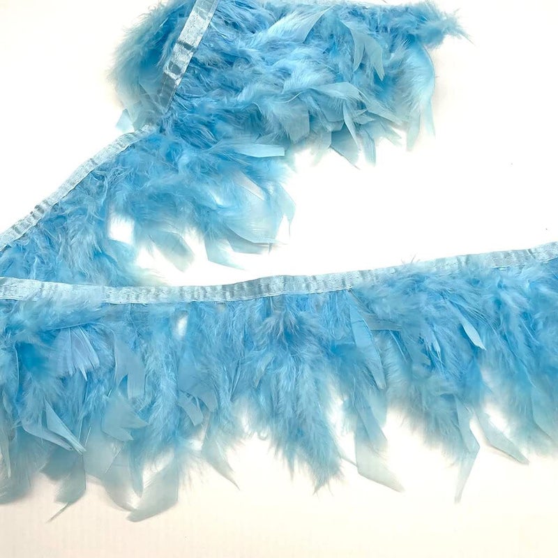 Shekyeon Turkey Feathers Fringe Trim for Party Clothing DIY Sewing Crafts Decoration Pack of 2 Yards (Light Blue) - Image 1